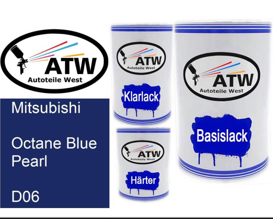 Mitsubishi, Octane Blue Pearl, D06: 500ml Lackdose + 500ml Klarlack + 250ml Härter - Set, von ATW Autoteile West.